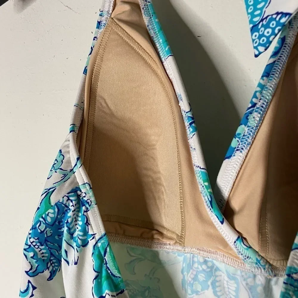 Lands’ End Blue, Green, and White Halter Tankini Size 8
